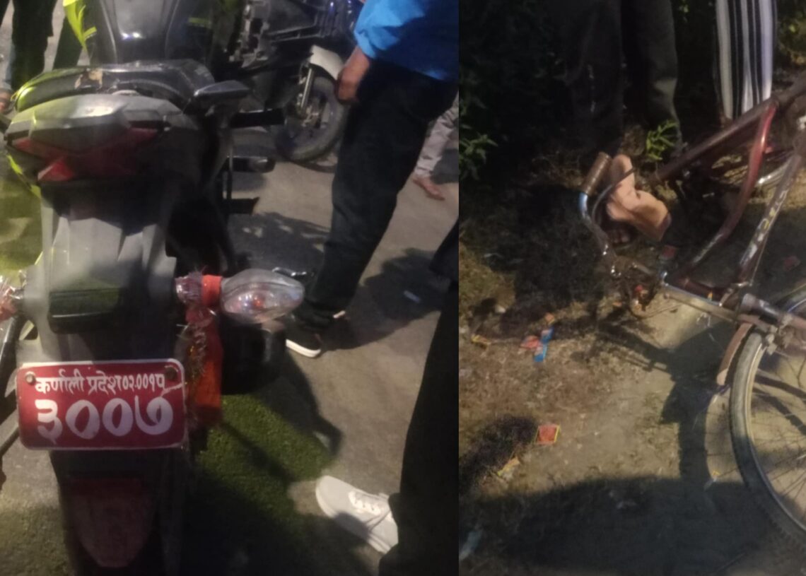 मोटरसाइकको ठक्करबाट साइकल यात्री गम्भीर घाइते