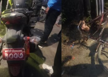 मोटरसाइकको ठक्करबाट साइकल यात्री गम्भीर घाइते