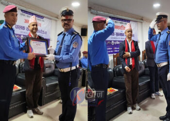 ट्राफिक व्यवस्थापनमा उत्कृष्ट भूमिका खेलेका बरिष्ठ सई आचार्य सम्मानित