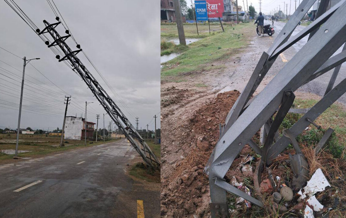 हावाहुरीले विद्युत टावर ढल्दा बाँकेमा सेवा अवरुद्ध