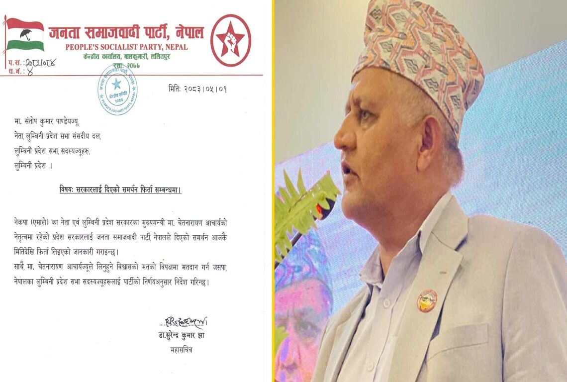 जसपाले लुम्बिनी सरकारलाई दिएको समर्थन फिर्ता लियो